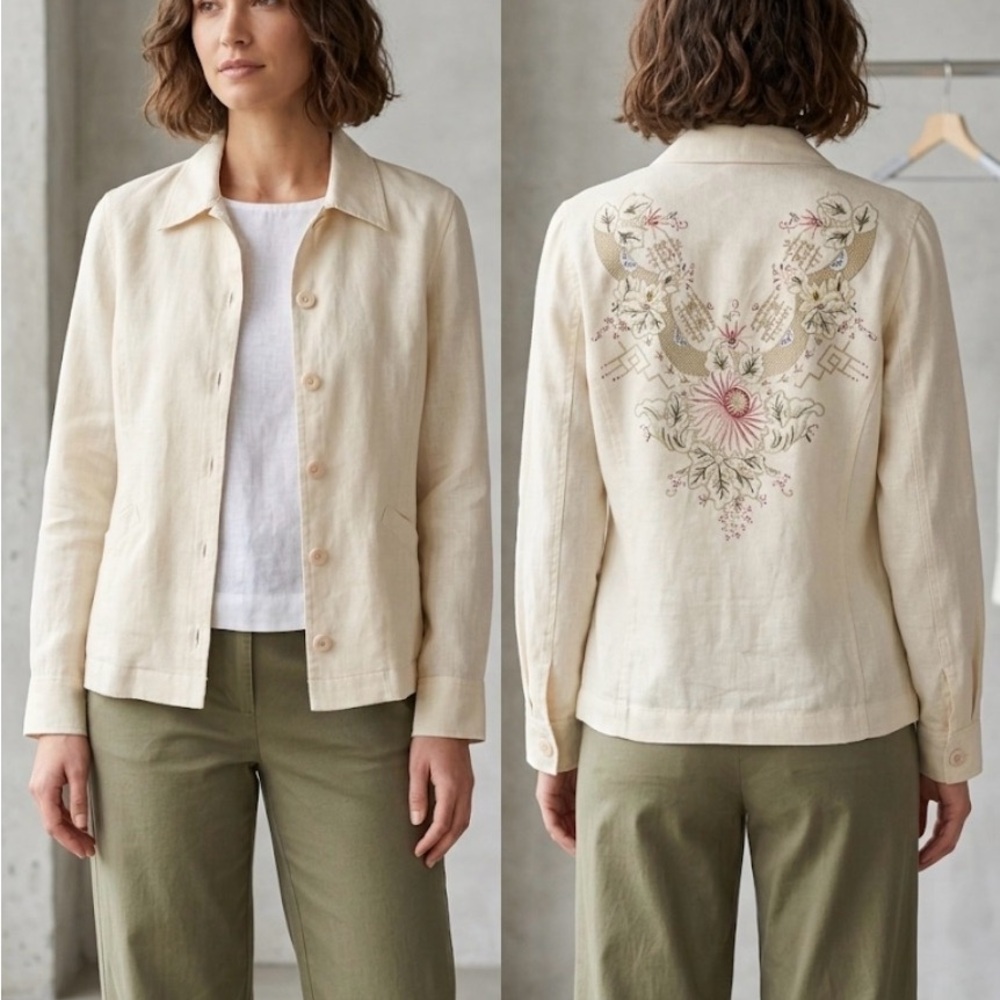 Liz Claiborne 100% Linen Embroidered Boho Jacket - Size S